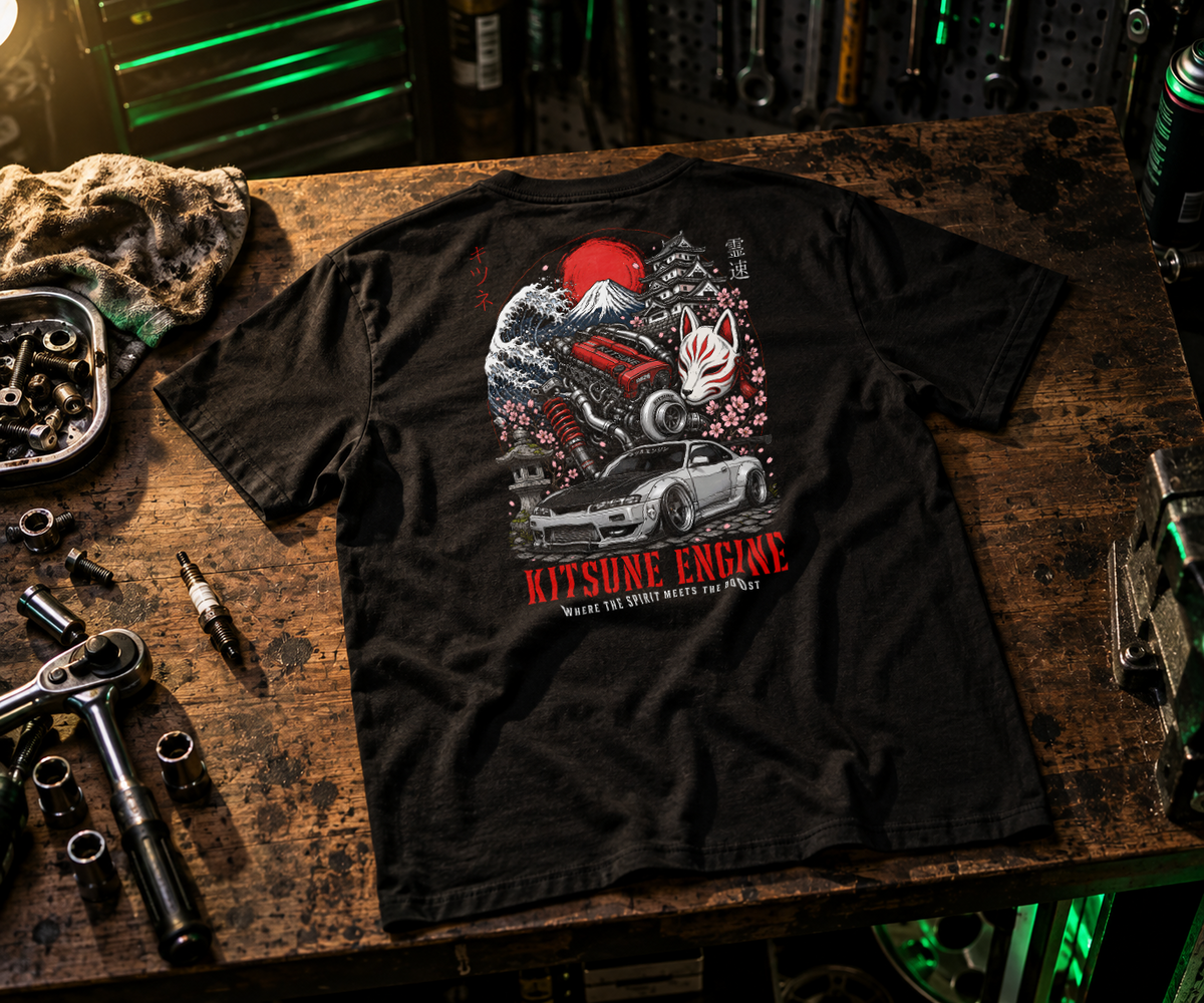 Kitsune Engine – JDM Drift Culture T-Shirt Back Print