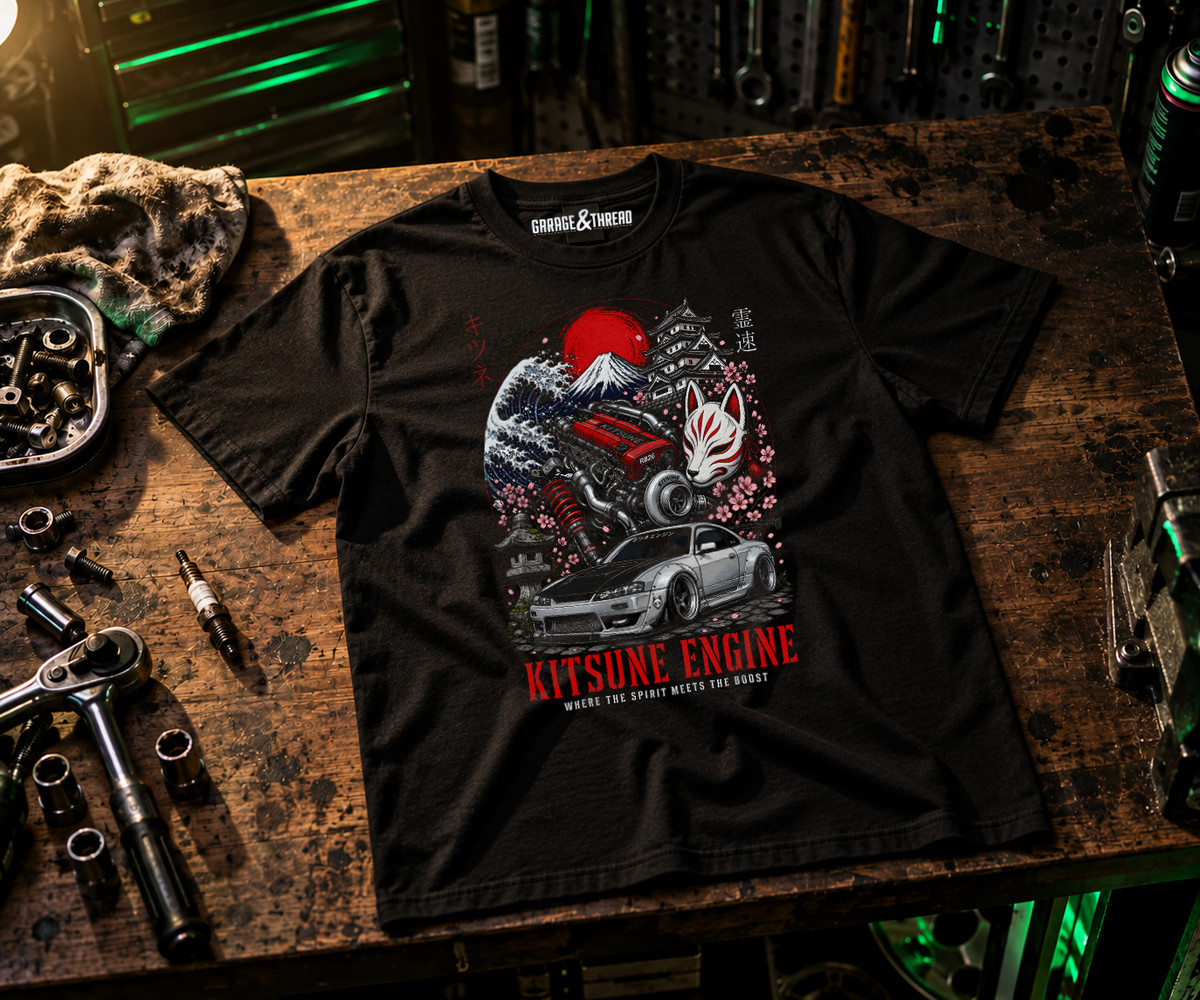 Kitsune Engine – JDM Drift Culture T-Shirt Front Print