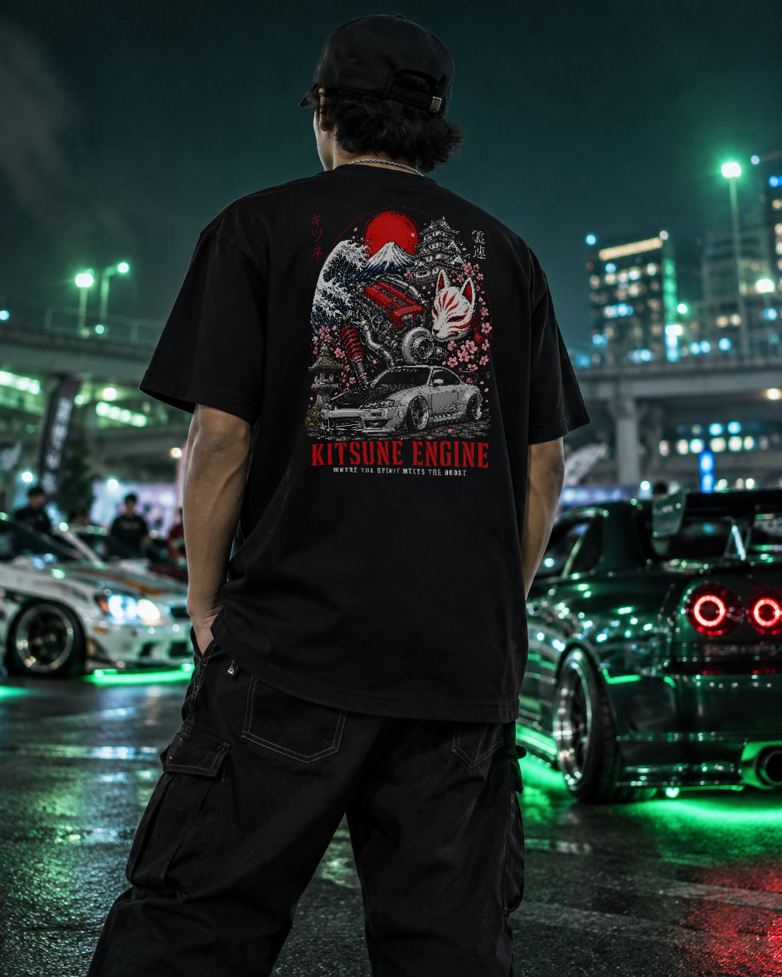 Kitsune Engine – JDM Drift Culture T-Shirt Back Print