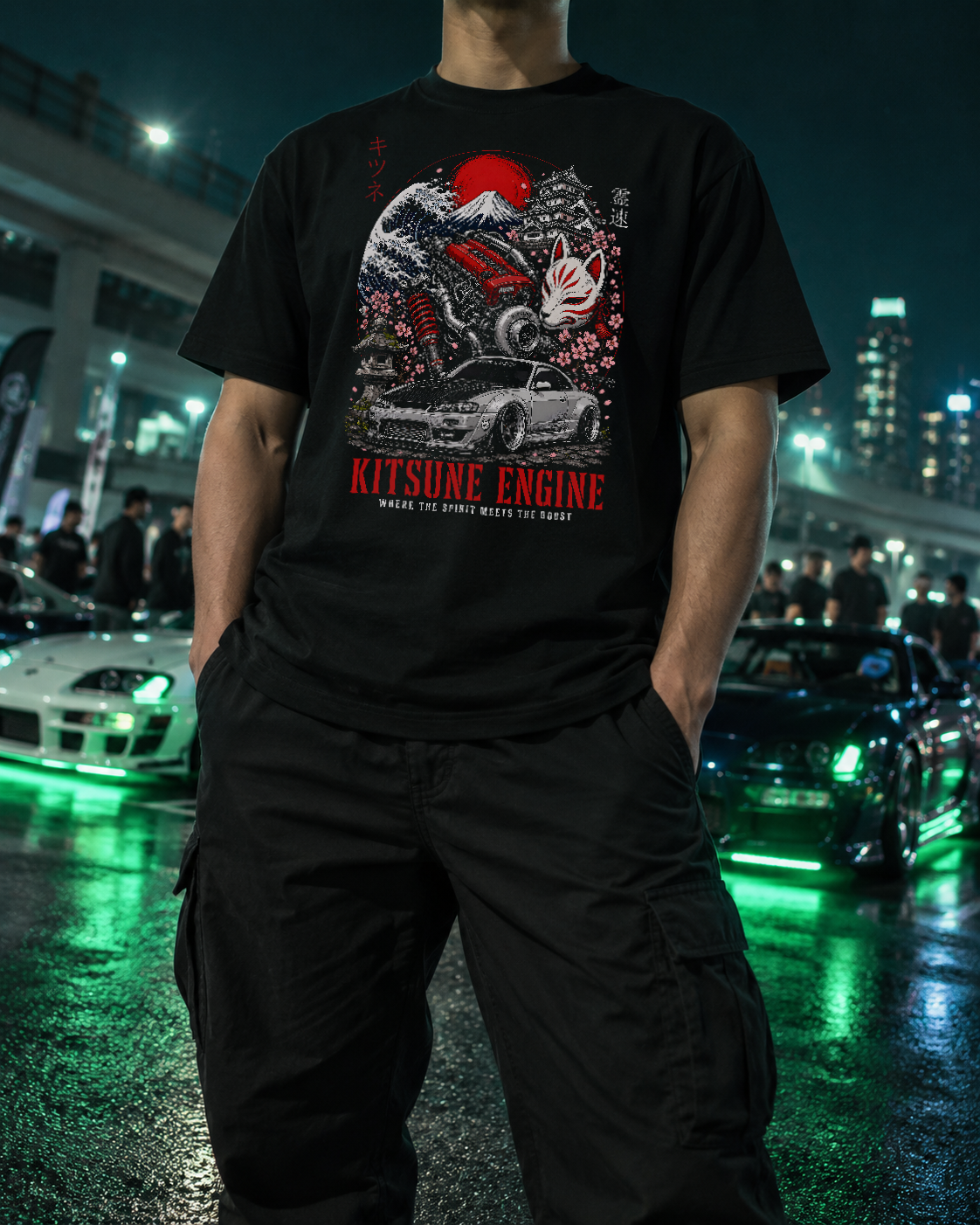 Kitsune Engine – JDM Drift Culture T-Shirt Front Print